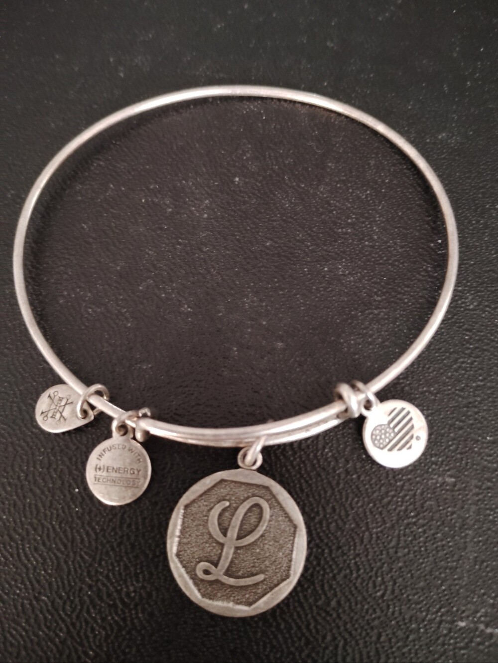 Alex And Ani Monogram 'L' Silver-Tone Charm Bangle Bracelet